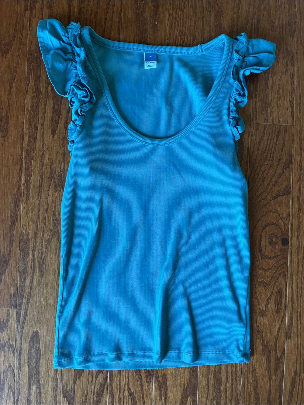 Old Navy Turquoise Cotton Tank top with Ruffle Sleeves M